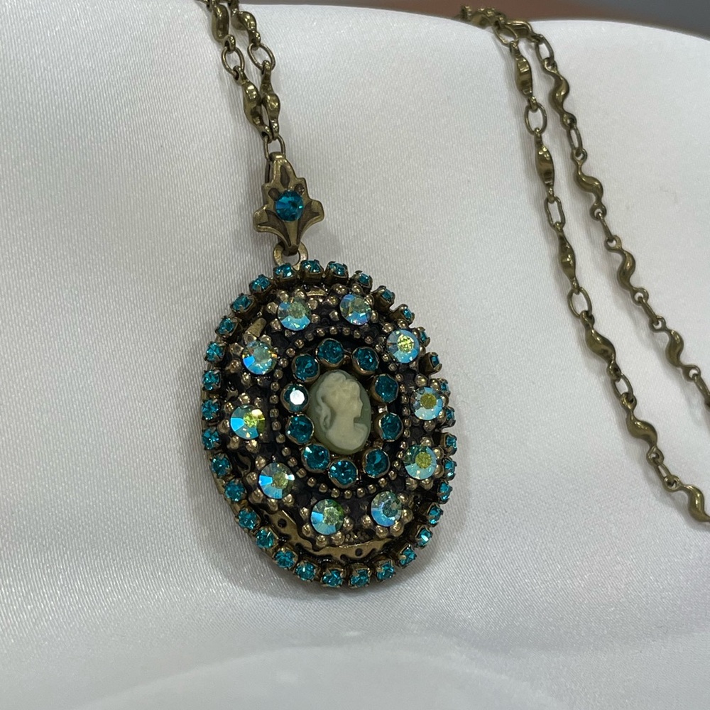 Michal Negrin Turquoise Cameo Locket Necklace